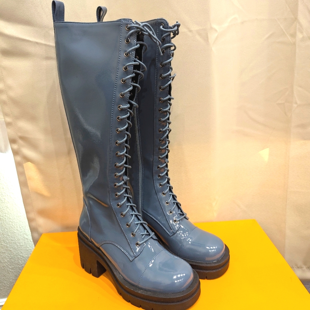 Blue Combat Tall Boots